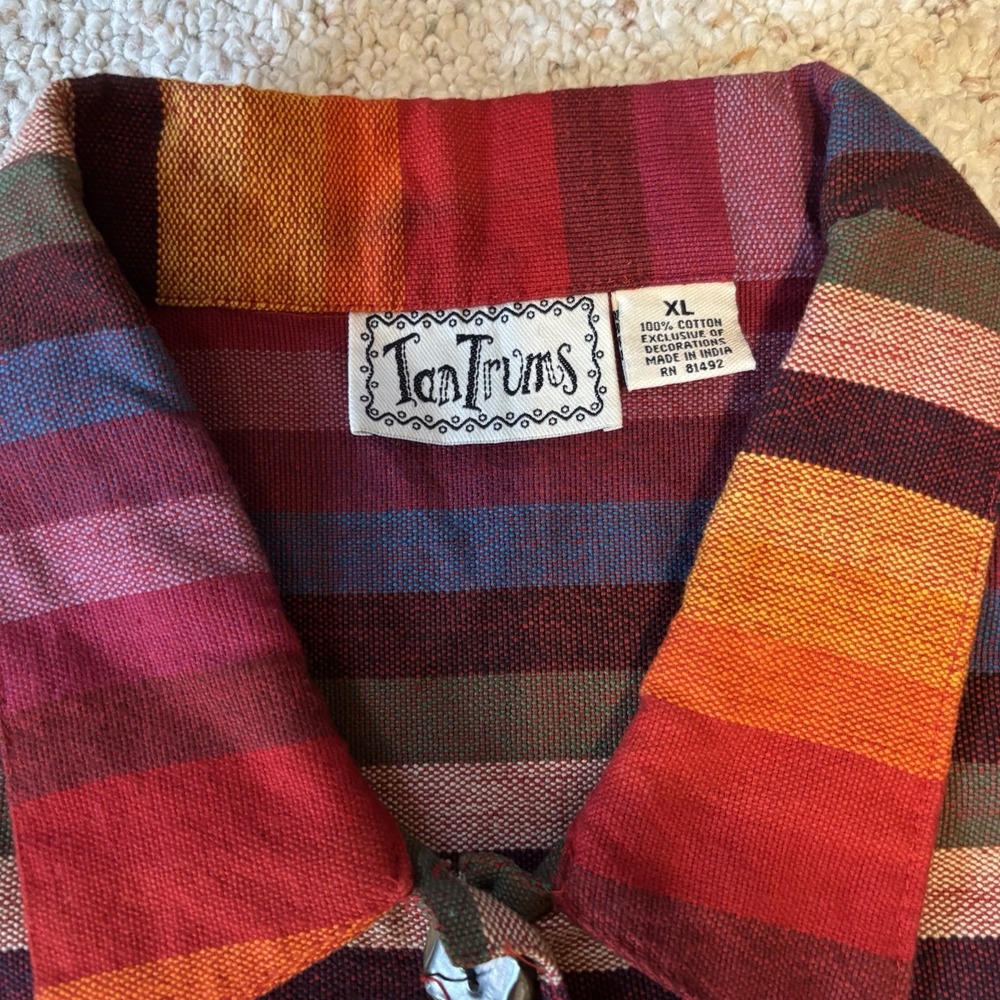 VTG Tantrums Women's XL Rainbow Stripe Cotton Jacket Light Coat Embroidered Trim - Picture 3 of 7